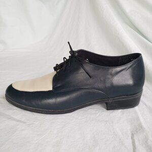 Munro Navy & Bone Veranda Two-Tone Oxford 9.5 Wide, Leather, USA Made, EX…